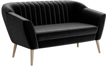 MEBLINI Mini Sofa 2-Sitzer für Wohnzimmer - Mini Lounge für Zwei Personen - Küchensofa - Sofa Klein - KAIA - 2 - Schwarz Samt
