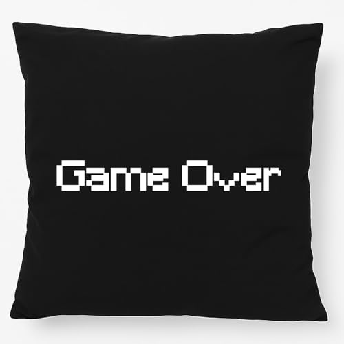 Huuraa Kissen Game Over Schriftzug Geschenk | 40x40cm mit Füllung Black Baumwolle Dekokissen Geschenkidee Schwarzes Sofakissen dekoratives Zierkissen