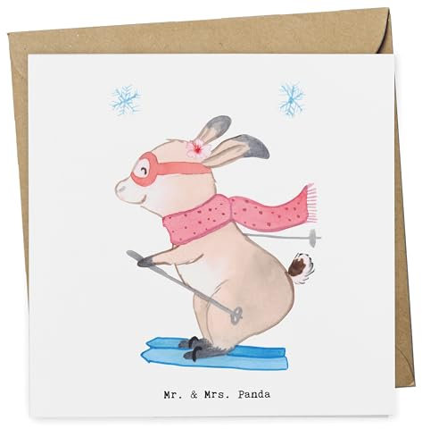 Mr. & Mrs. Panda Grußkarte Hase Skifahren - Geschenk, Klappkarte, doppelkarte, Ski fahren, Skiwettbewerb, faltkarte, Skirennen, Glückwunschkarte, Skisport, anlasskarte