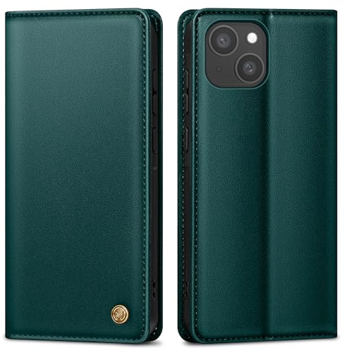AIMOYU Handyhülle für iPhone 14 Hülle,Premium Lederhülle Schutzhülle Tasche für iPhone 14 Hülle Wallet Kartenfach Standfunktion Klappbar Flip Case für iPhone 14 Hülle,BlauGrün