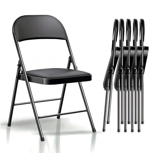 Asdsed Lot de 6 Chaises Pliantes Rembourrées, Jusqu'à 160 kg, Robuste et Stable, Gain de Place, Confortable Chaise Pliable pour Salon, Salle à Manger, Camping, Jardin, Cuisine, PU Noir