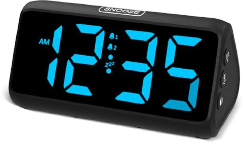 Netzu Orologio digitale per camera da letto, orologio da comodino con display a LED, doppio allarme, 5 dimmer, 4 volumi, memoria di spegnimento, sveglia forte per bambini adolescenti anziani