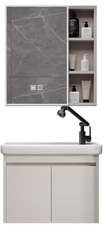 Eck-Badezimmer-Waschtisch mit schmalen Waschtischen, an der Wand montiert, kleines Badezimmer-Gefäß, Waschbecken und Schrank, Combo für kleinen Raum (60 cm)