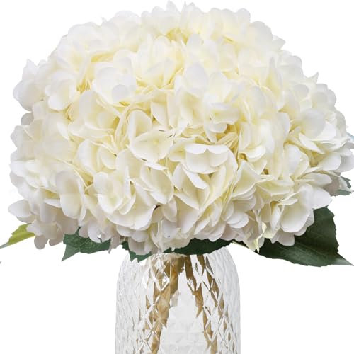 merakdoira 6PCS hydrangea artificial flower-artificial flowers,Silk fake flowers Bouquet for Wedding Party Office Home Decor(White)
