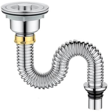 GCYEIDMA Tuyau de Vidange D'évier Tuyau de vidange d'évier de Cuisine en Acier Inoxydable, Filtre d'évier déodorant, lavabo d'égout, Accessoires de Salle de Bains(40cm)