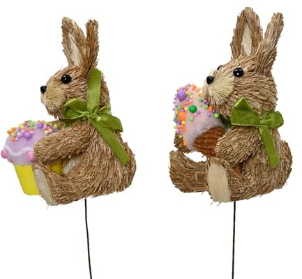 Figura decorativa de conejo de paja de 52 cm en varilla con postre, 1 unidad, varios colores – Conejo decorativo para Pascua Primavera – Conejo decorativo – Conejo de Pascua como decoración de Pascua,