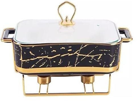 Chafing Dish Buffet Set, Round Ceramic chaper with Fuel Holder and Glass lid, Buffet Food Warmer for Buffet/Wedding/Party/Banquet/Catering Events(2.5L)