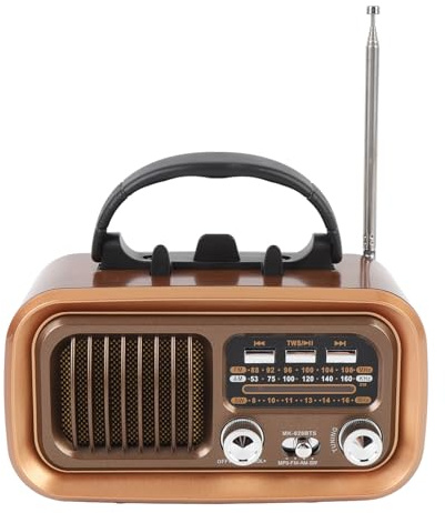 Annadue Radio Altavoz Bluetooth Vintage, Am FM SW Portátil, BT5.0, Reproductor USB/TF, Batería Solar Recargable, Color Dorado
