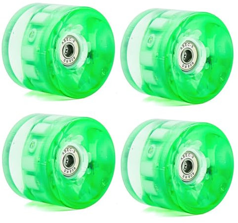 JCCHT 65 x 51 mm l Rollschuhräder Land Surfboard Leuchtrad Longboard Skateboard Licht Blinkrad mit Lagern Cruiser-Räder 4er-Pack,Grün