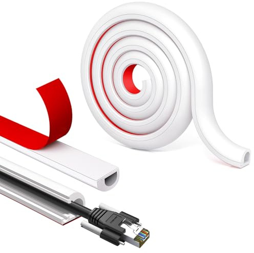Gaine de câble autocollante blanche de 1 m, mini protecteur de câble flexible demi-rond pour fils sur mur et sol pour cacher les fils pour câbles électriques