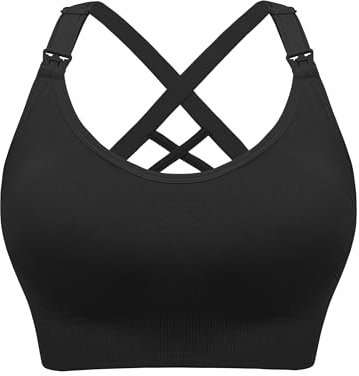 HBselect Women's Sports Nursing Bras Maternity Bras Plus Size Breastfeeding Sleep Sports Bra Black