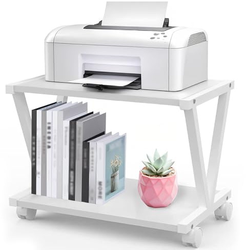 Under Desk Printer Stand with Wheels,2 Tier Mobile Printer Cart 17.3x11x11