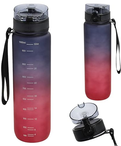 Cepewa Trinkflasche 1000ml Sport | PET PP PE 7,5x28cm lila pink Farbverlauf | Sportwasserflasche Handschlaufe Sieb BPA-frei (lila/pink, 1000ml)