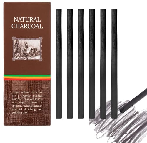 Cosyhav 6pcs Charcoal Sticks, 7-9mm Black Willow Charcoal, Charcoal Art for Students Hobbyists and Artists