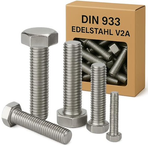 Sechskantschrauben metrisch DIN 933 Edelstahl V2A Maschinenschrauben Gewindeschrauben Vollgewinde (50, M10 - L: 100,0 mm)
