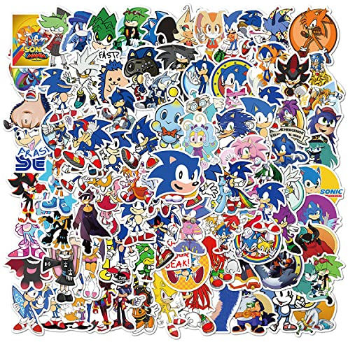 100PCS Cartoon Style Sonic Stickers Pack for Kids, Waterproof Vinyl Stickers for Laptop Water Bottle Luggage Snowboard Bicycle Skateboard Decal, Stickers for School Rewards, Party Favors