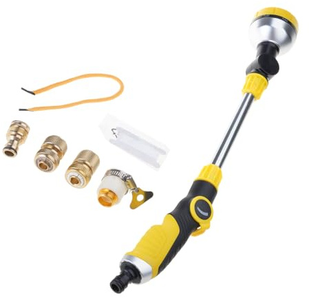 Bacchetta lunga per tubo da giardino con 5 adattatori, 8 spruzzature e controllo del flusso del pollice per attività di irrigazione e pulizia, bacchetta da giardino ad alta pressione