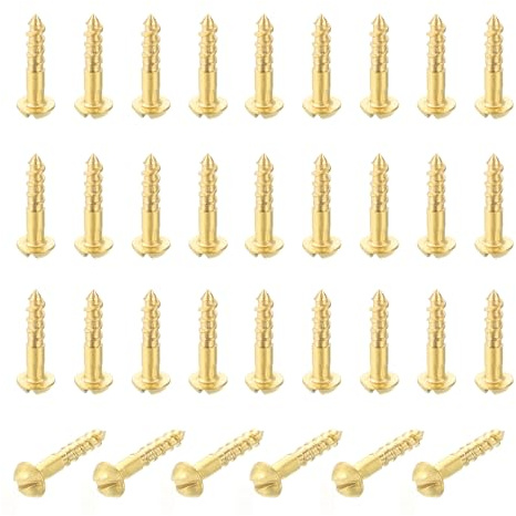 sourcing map 50 Pcs Brass Screws, M1.6 x 8mm Solid Slotted Round Head Self-Tapping Wood Screw Fasteners for Woodworking Furniture Repair Photo Frame Drywall Home Appliances, Gold