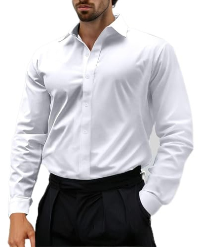Generisch Hemd Herren Langarm Stretch Herrenhemden Regular Fit Businesshemd Männer Hochzeit Hemden Klassisch Mordern Bügelleichtes Anzughemd