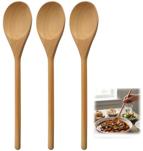 Wooden Spoons for Cooking, 3-Piece Set, Long Handle Wooden Cookings Utensils, 30 cm x 6 cm, Wooden Spoon for Kitchen, Wood Spoons, Cooking Wooden Spoon
