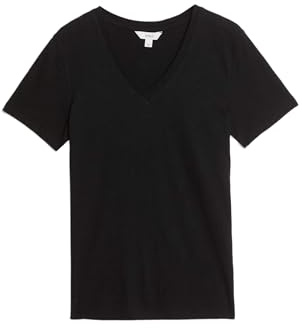 Marks & Spencer Camiseta de Cuello de Pico de Algodón Puro para Mujer, Ajuste Relajado