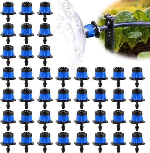 100 Piezas 1/4 Emisores de Riego por Goteo Ajustables, Kalolary Goteros Flujo Agua Antiobstrucción 4/7 mm Microaspersores Riego Por Goteo Tubo Agua Emisor 360 Grados Sistema Riego (Azul, Vórtice)