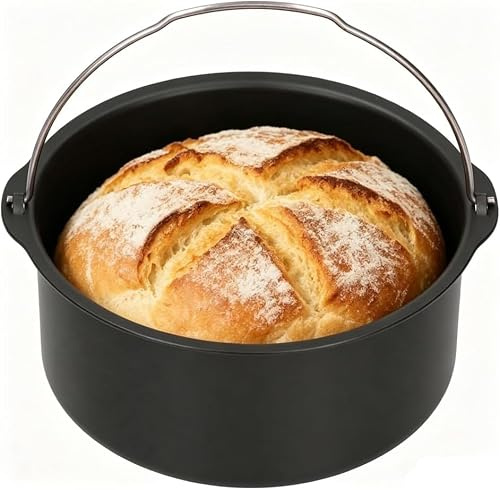 Moule à Gâteau Rond Antiadhésif pour Friteuse à Air en Acier Au Carbone | avec Poignée de Retrait, Plat de Cuisson Universel 18 cm / 7 Pouces pour Gâteaux Pizzas Pains, Compatible Lave-vaisselle