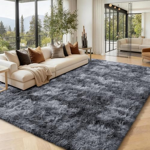 Homaxy Fluffy Rugs Living Room, Soft Shaggy Anti Slip Non Shedding Carpet, High Pile Modern Washable Area Rug for Nursery Bedroom, Easy Care Home Decor, 120x160 cm, Dark Grey