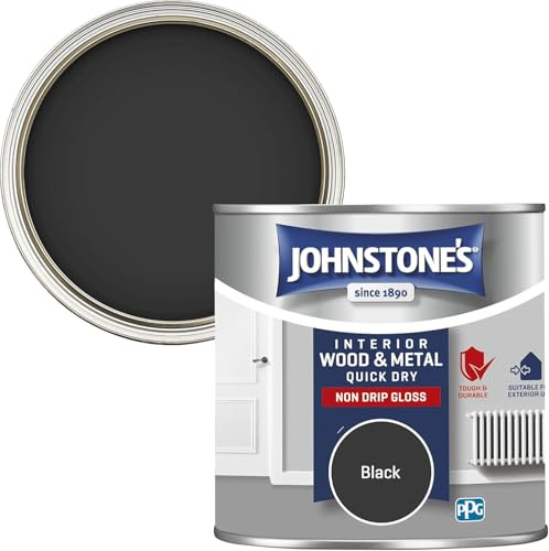 Quick Dry Non Drip Gloss Brilliant Black Paint 250ml | High Shine Finish for Wood & Metal | Fast Drying, Non Yellowing, Hardwearing Interior & Exterior Gloss Paint
