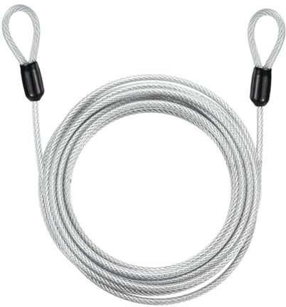 PATIKIL Security Cable Lock (4mm Dia 4 Meters 35kg Load, Silver) | Vinyl Coated Stainless Steel, Double Loops Flexible Wire Rope, Safety Cable Luggage Lock, Suit for - Outdoor