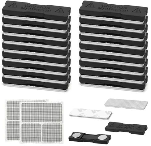Lot de 18 paires de clips magnétiques auto-adhésifs pour moustiquaire de fenêtre - Sans perçage - Fixation moustiquaire et fermeture de rideau - Avec 2 rustines de réparation