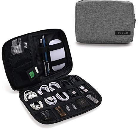 bagsmart Electronics Accessories Organiser Bag, Portable Electronics Carrying Case Travel Small for Cables, Powerbank, Earphone, USB Sticks, SD Card (Grey)