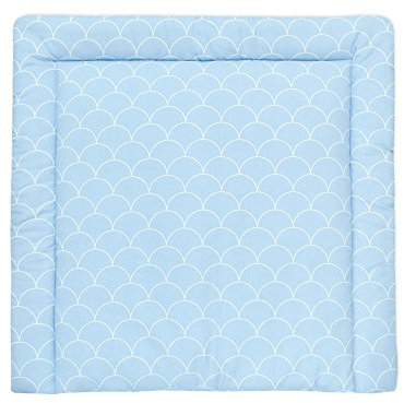 KraftKids Wickelauflage in weiße Halbkreise auf Pastelblau, Wickelunterlage 85x75 cm (BxT), Wickelkissen