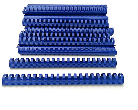 Alevar Dorsi in Plastica a Spirale per Rilegatura, 21 Anelli Diametro 25 mm, Formato A4, Capacità da 181 a 200 Fogli, Colore Blu, Confezione da 50 Pezzi