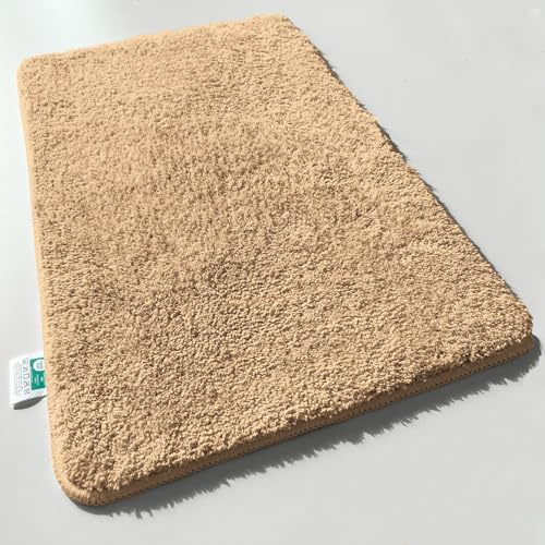 casa pura Badematte beige weicher, Flauschiger Badezimmerteppich in Shaggy Optik, Badvorleger rutschfest waschbar - Duschvorleger, Teppich Fußmatte für Badezimmer, Dusche 60x100 cm, Sky Soft