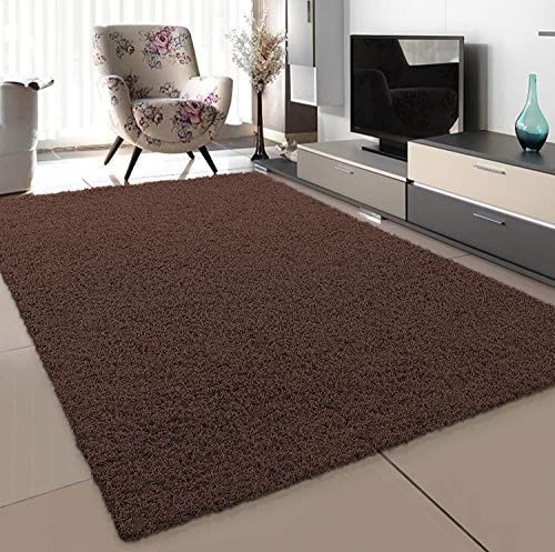 SANAT Teppich Wohnzimmer - Dunkelbraun Hochflor Langflor Teppiche Modern, Größe: 80x150 cm