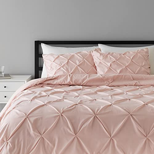 Amazon Basics 3-teiliges Daunen-Alternative-Steppdecken-Set, Steppdecke 274 x 239 cm & 2 Kissenbezüge 51 x 91 cm, Gehaucht Rosa, Kirschband mit Paspelkanten