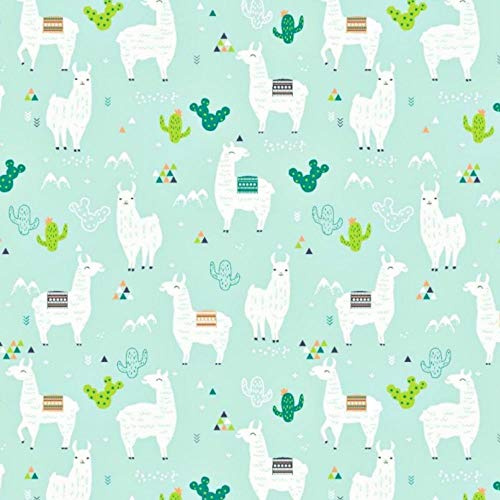Lama turkos, 150 x 160 cm, 11,99 €/m, lama, 100 % bomull, bomullstyg, barn, metervara, hantverk, sömnadstyg