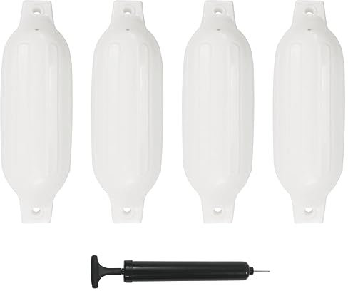 vidaXL 4X Bootsfender mit Pumpe Fender Langfender für Boot Prallschutz Rammschutz Bootschutz Stegfender Kugelfender Weiß 41x11,5cm PVC