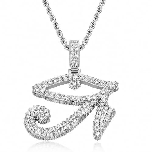ICEDIAMOND 14K Gold plattiert Diamantschliff Antike Legende Horus Auge Anhänger Halskette, Iced Out Bright Zirkonia Steine Hip Hop Trendy Schmuck für Männer Frauen