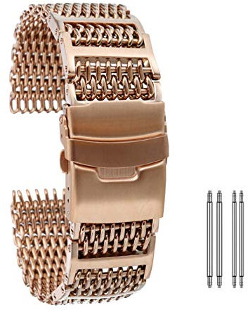 ZXF Uhrenarmbänder, Universal-Edelstahl-Uhrenarmbänder 20mm 22mm 24mm-Gold/Rose Gold/Blau Ersatz-Armband mit Faltschließe mit Sicherheits Armband (Band Color : Rose Gold, Band Width : 20mm)