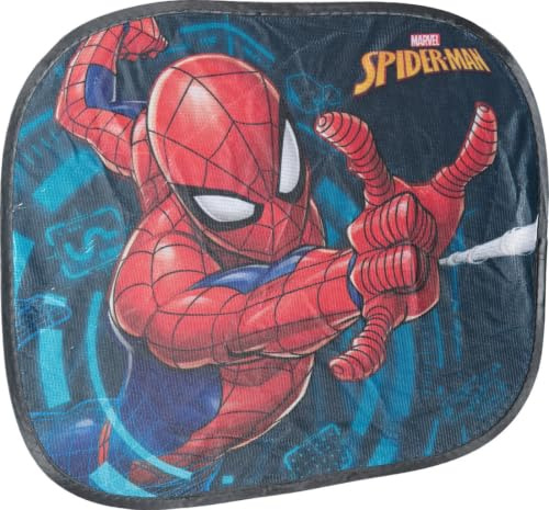 Tataway - Spiderman Seitengardine | Extra dunkel | Selbststatisch | Doppelschicht Schutz | Praktischer Koffer, Blau, Stoff, 44x35 cm