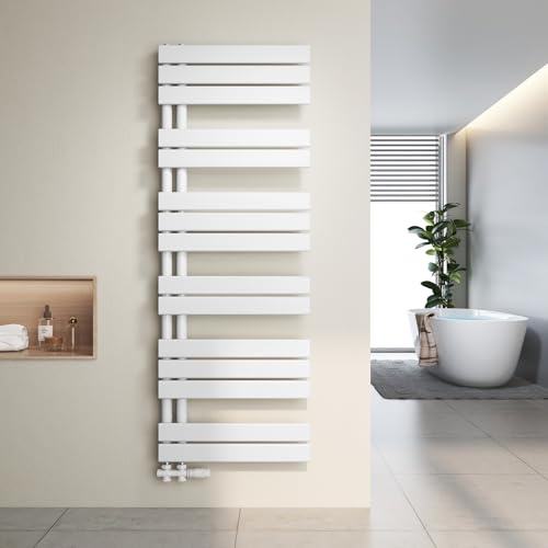 Heilmetz Badheizkörper Flach Design Heizkörper Handtuchtrockner für Badezimmer Handtuchheizkörper mit Seitenanschluss 500x1385mm Handtuchwärmer Weiß 661W