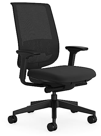 Steelcase Ergonomischer Bürostuhl: Reply Air, Netzrücken, Sitztiefe, Onyx | Lumbalstütze, Universalrollen, Premium-Materialien, bis 150 kg und 190 cm, sitzkomfort