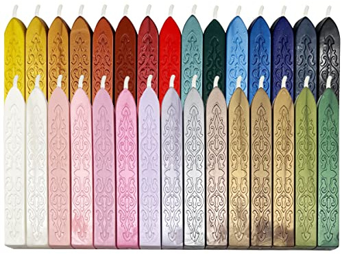 30 Pieces Sealing Wax Sticks with Wicks for Snail Mail Wedding Invitations Wine Packaging Vintage Decoration