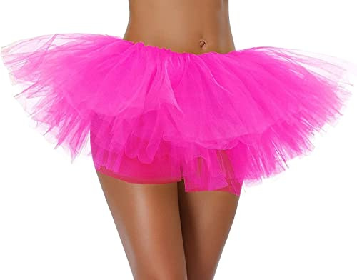 Women Teen Adult Classic Elastic 3 4 5 Layered Tulle Tutu Skirt Costume Bottom (One Size, 5Layer-Hotpink)