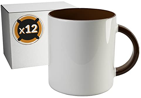 PixColor 12 st vita keramiska färgsublimeringsmuggar med vinröd insida | en låda | 350 ml (11 uns) | AAA-kategori | Mikrovågsugns- och diskmaskinssäker
