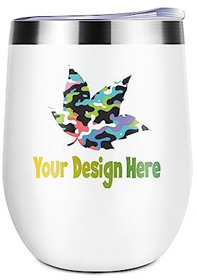 Miujonvy Weinglas Tumbler mit Deckel Eigenes Bild Text Logo Doppelwand Vakuum Edelstahl Reisebecher für Champaign Weiß
