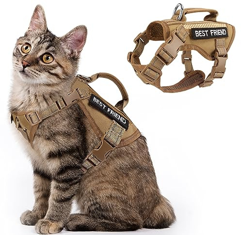 SALFSE Taktisches Katzengeschirr, Air-Mesh-Katzengeschirr, ausbruchsicher, reflektierend, große Katzengeschirre mit Griff für Erwachsene Dicke Katzen, verstellbar, atmungsaktiv