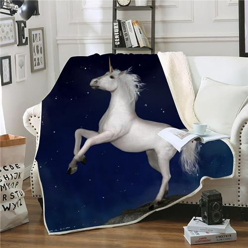 Kuscheldecke 150x200 Kinder Jungen Mädche Weißes Pferd Wolldecke Weich Sofadecke Warm Wohndecke Couchdecke Wohnzimmerdecke Sofa überwurfdecke Tier Decke XL Super Soft